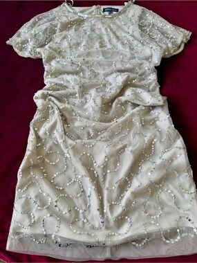 Papell Studio Cream Sequin Short Sleeve Dress size 6